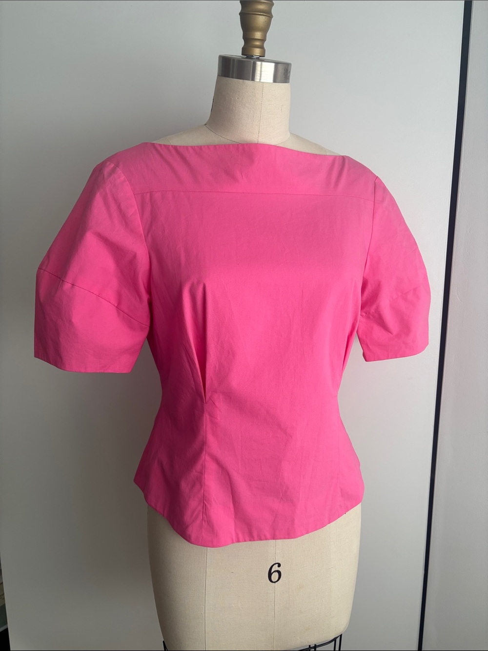 Rachel Comey Reversible Vibrant Pink Dillinger Boatneck Puff Sleeve Top